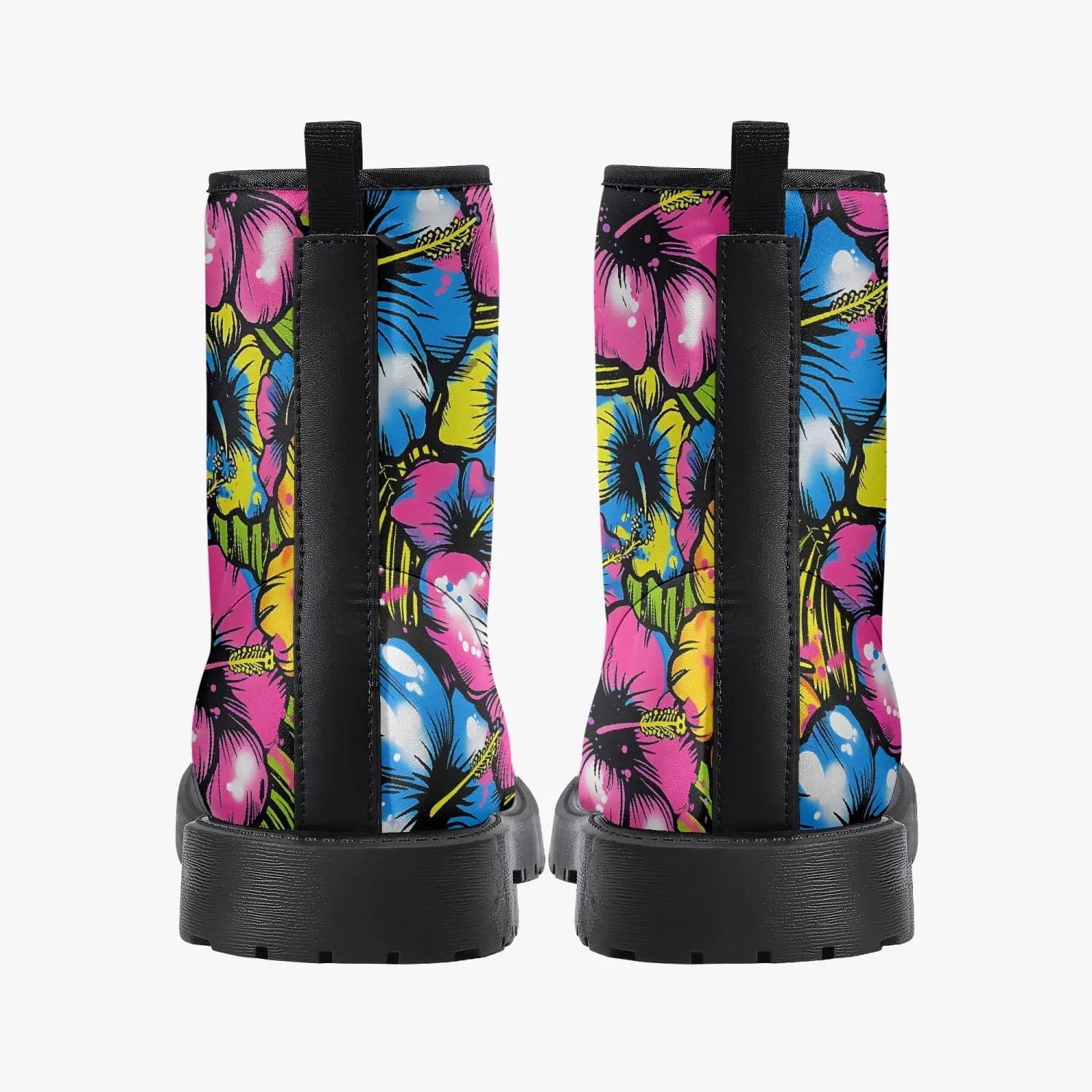 Graffiti Flowers Leather Combat Boots
