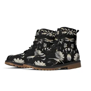 Gray Beetle and Moon Phases Womens Luxe Combat Boots