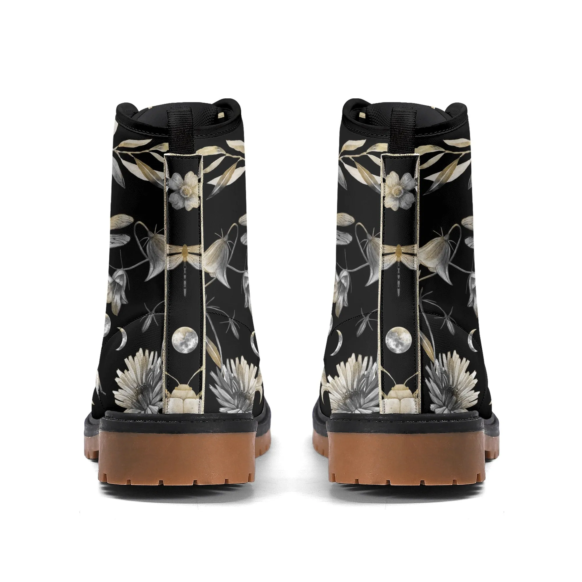 Gray Beetle and Moon Phases Womens Luxe Combat Boots