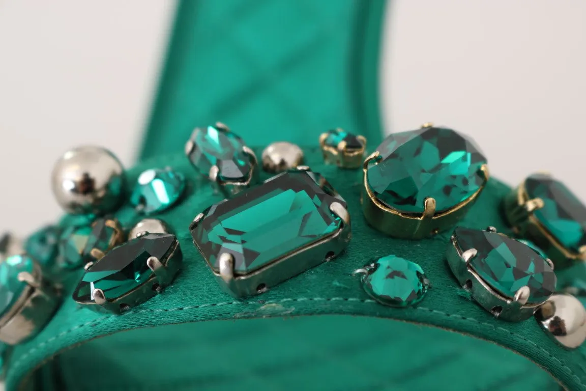 Green Silk Stiletto Crystals Sandal