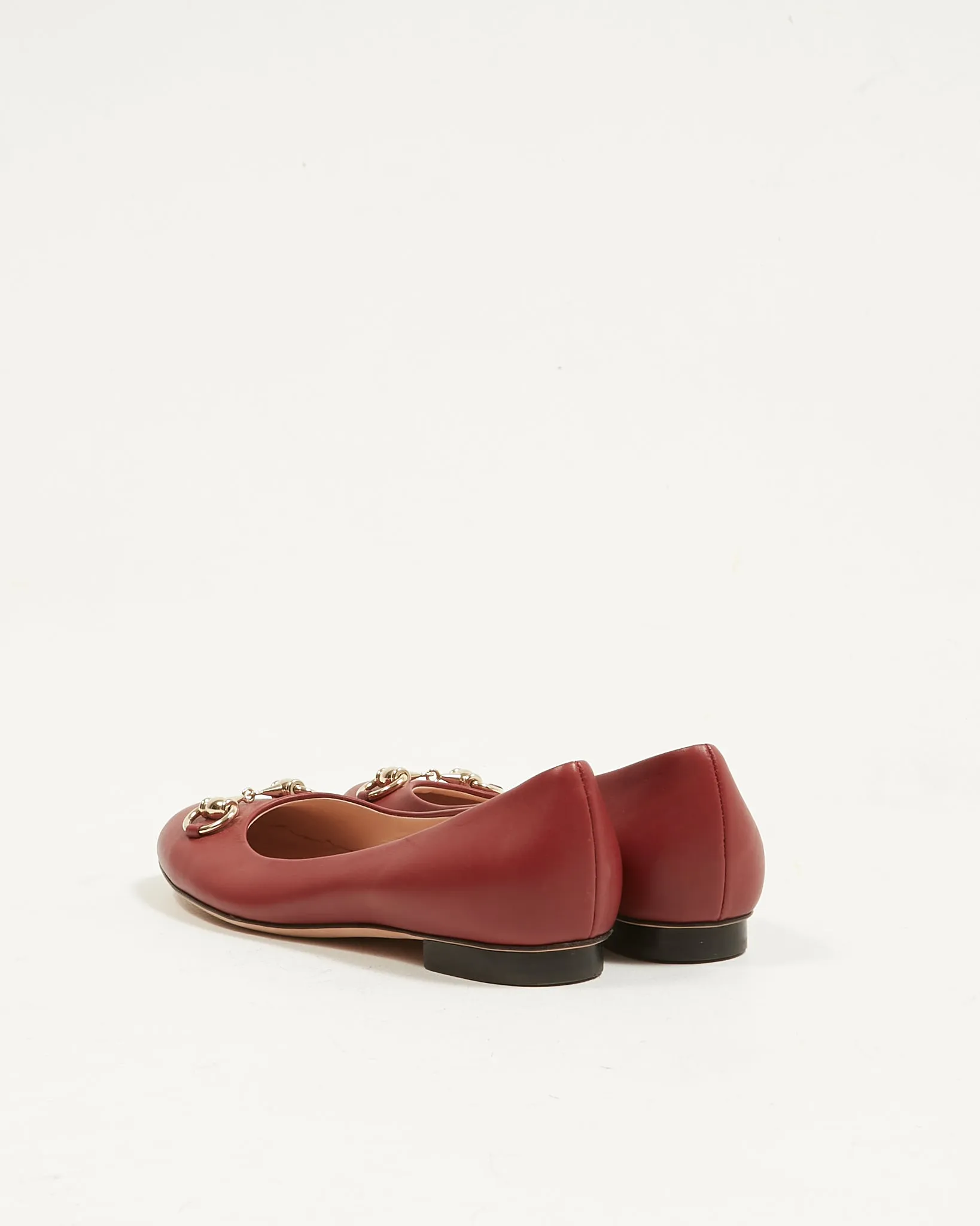 Gucci Burgundy Leather Horsebit Flats - 35.5