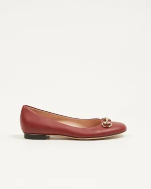 Gucci Burgundy Leather Horsebit Flats - 35.5