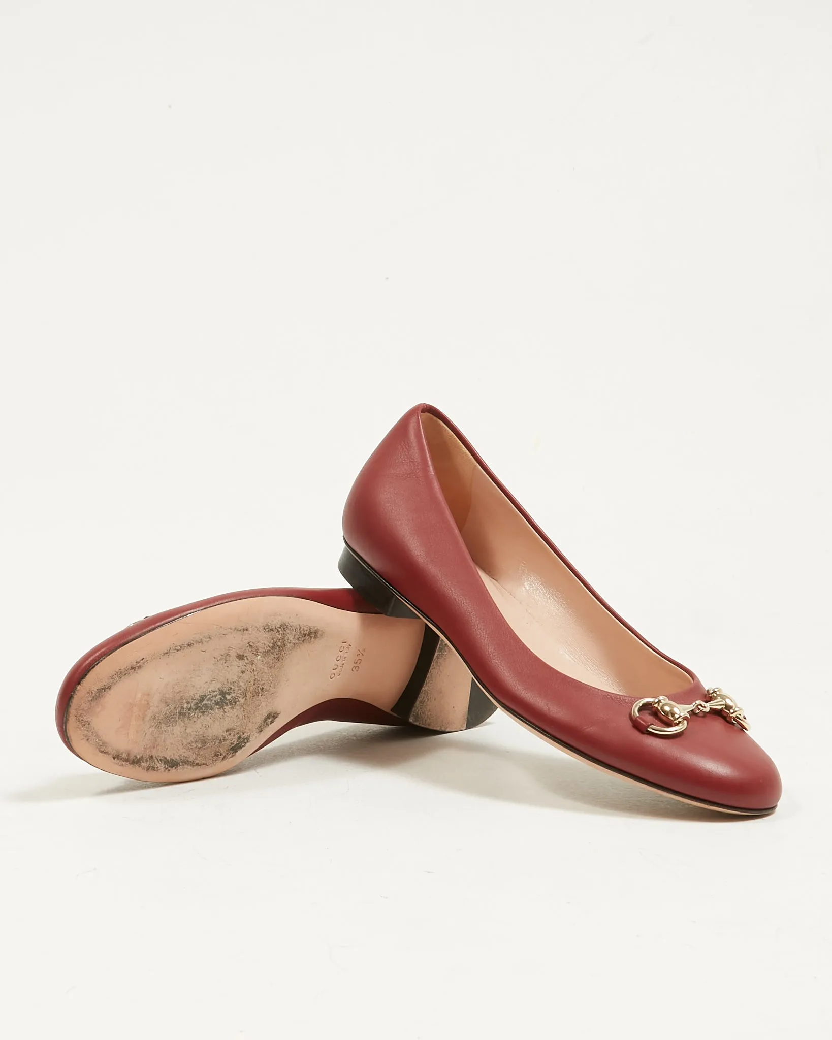 Gucci Burgundy Leather Horsebit Flats - 35.5