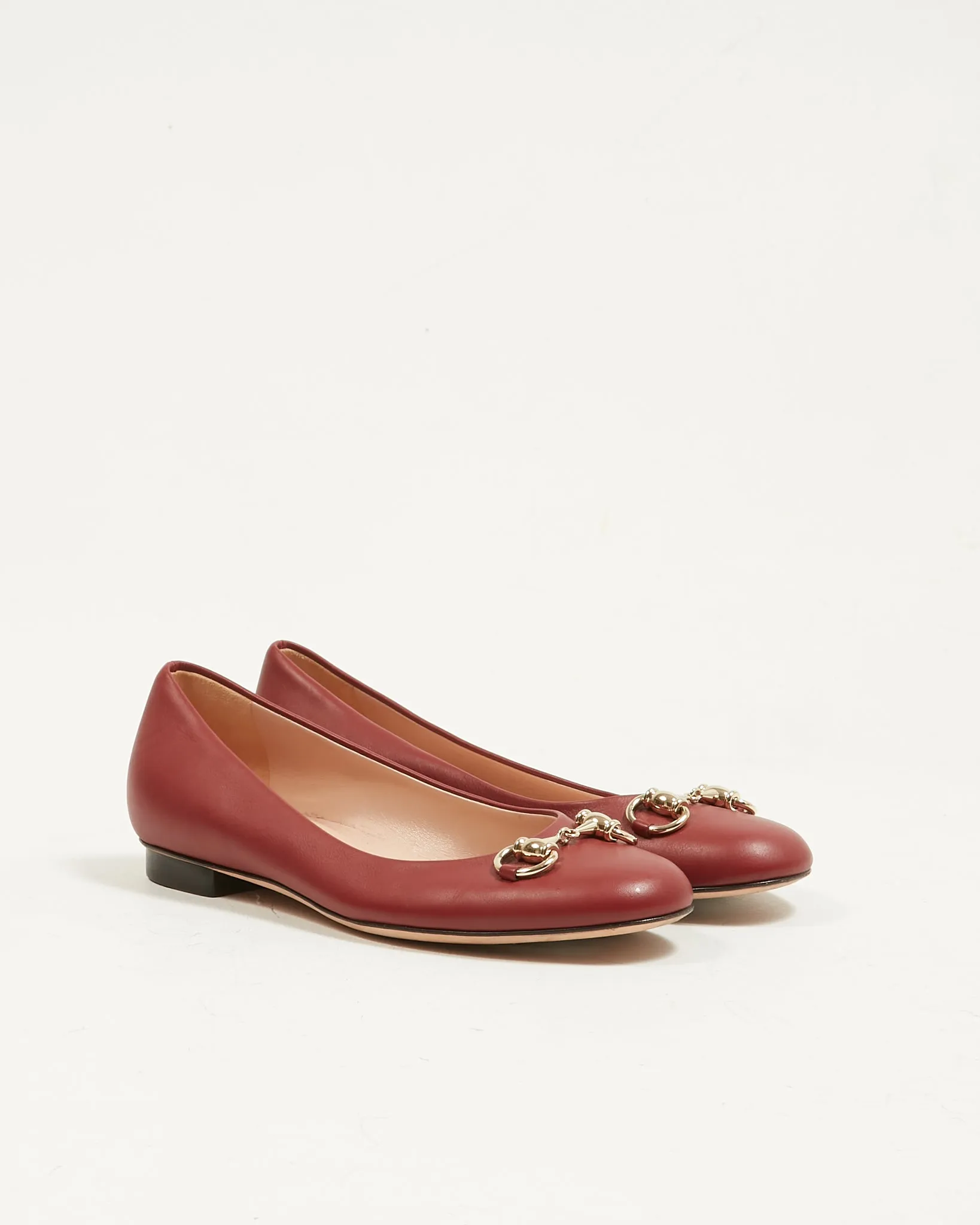 Gucci Burgundy Leather Horsebit Flats - 35.5