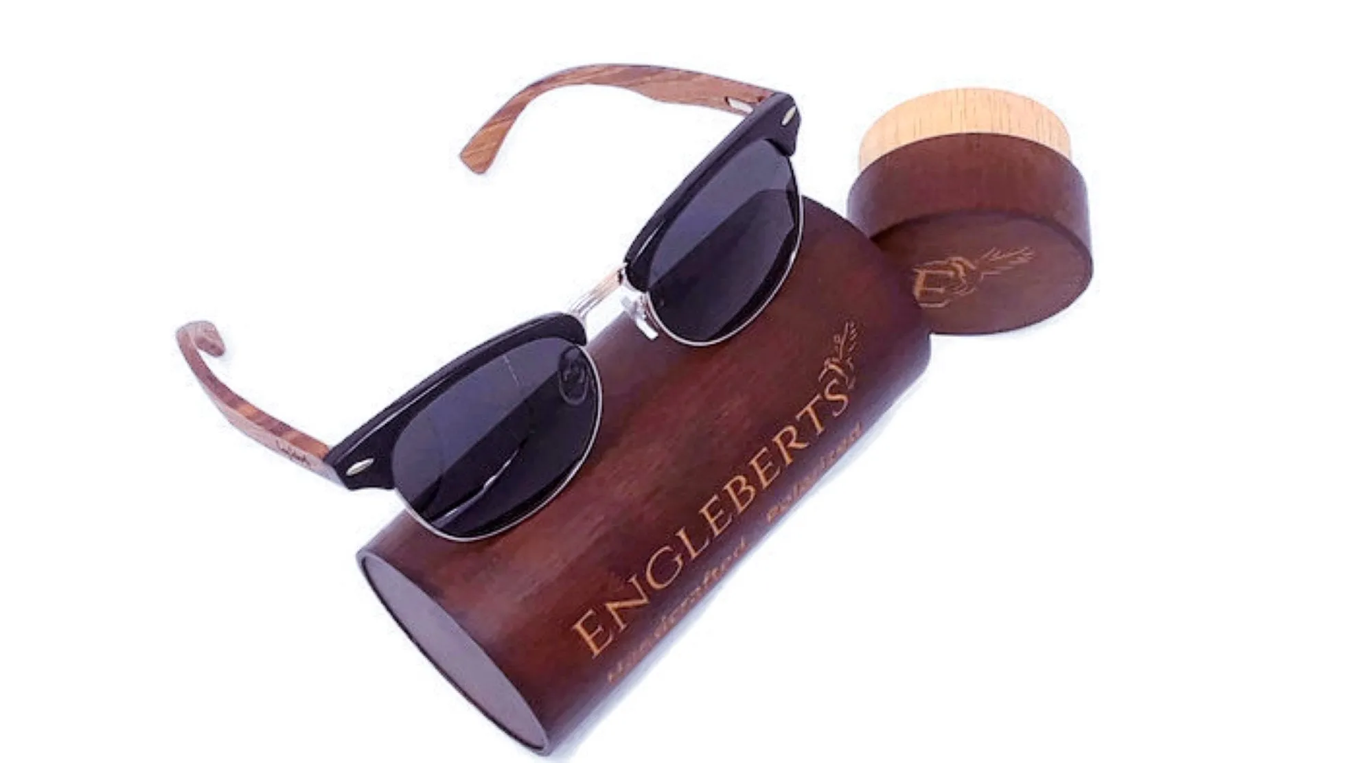 Handcrafted Walnut Wood Club Style Sunglasses With Bamboo Case,