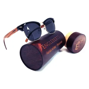 Handcrafted Walnut Wood Club Style Sunglasses With Bamboo Case,
