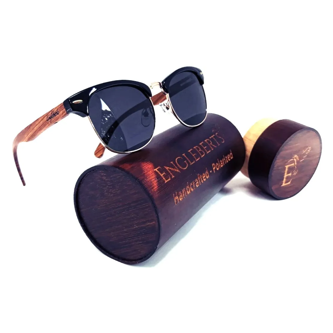 Handcrafted Walnut Wood Club Style Sunglasses With Bamboo Case,