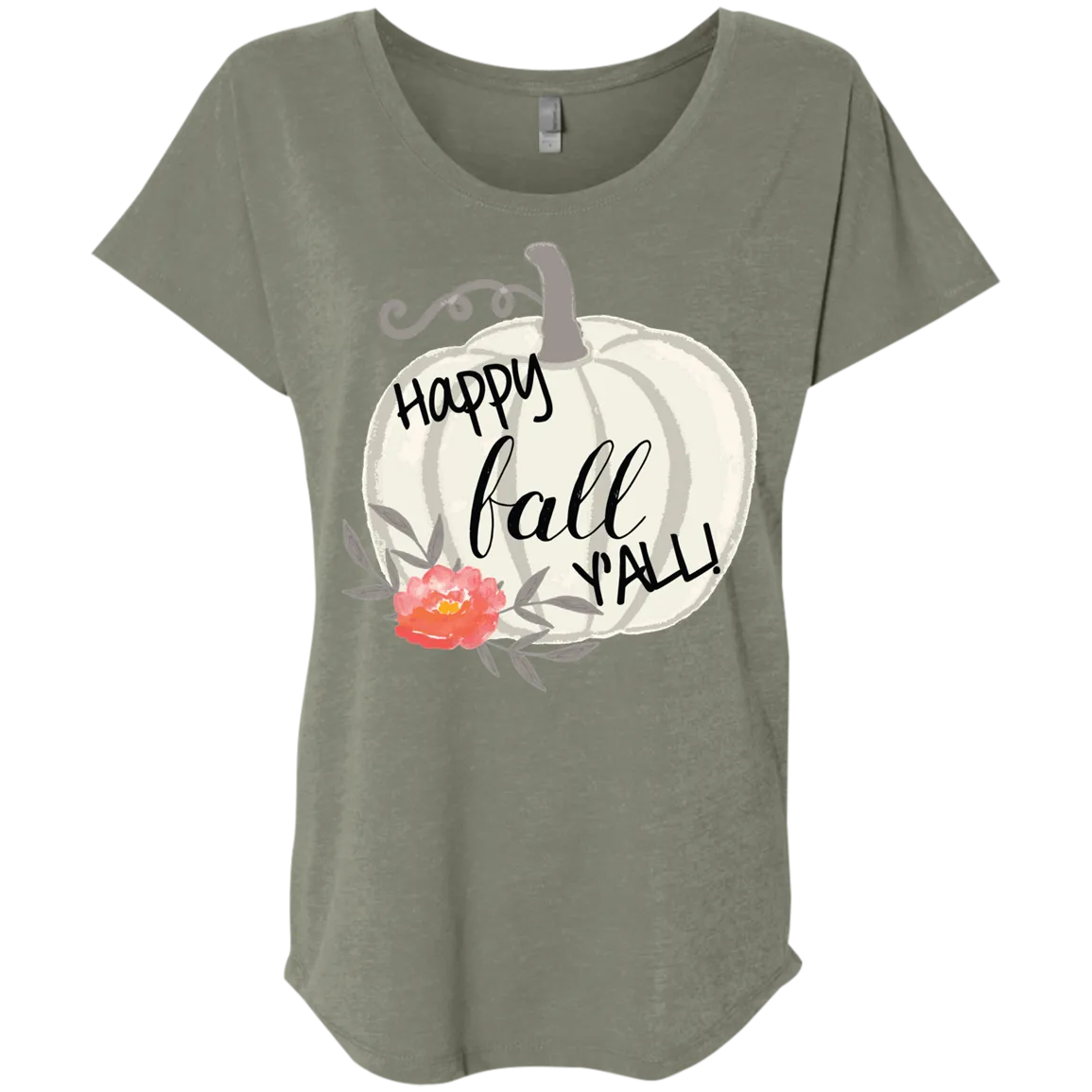 Happy Fall Y’all Watercolor Pumpkin Flowy Dolman Sleeve Tee – Chic & Cozy Autumn Style