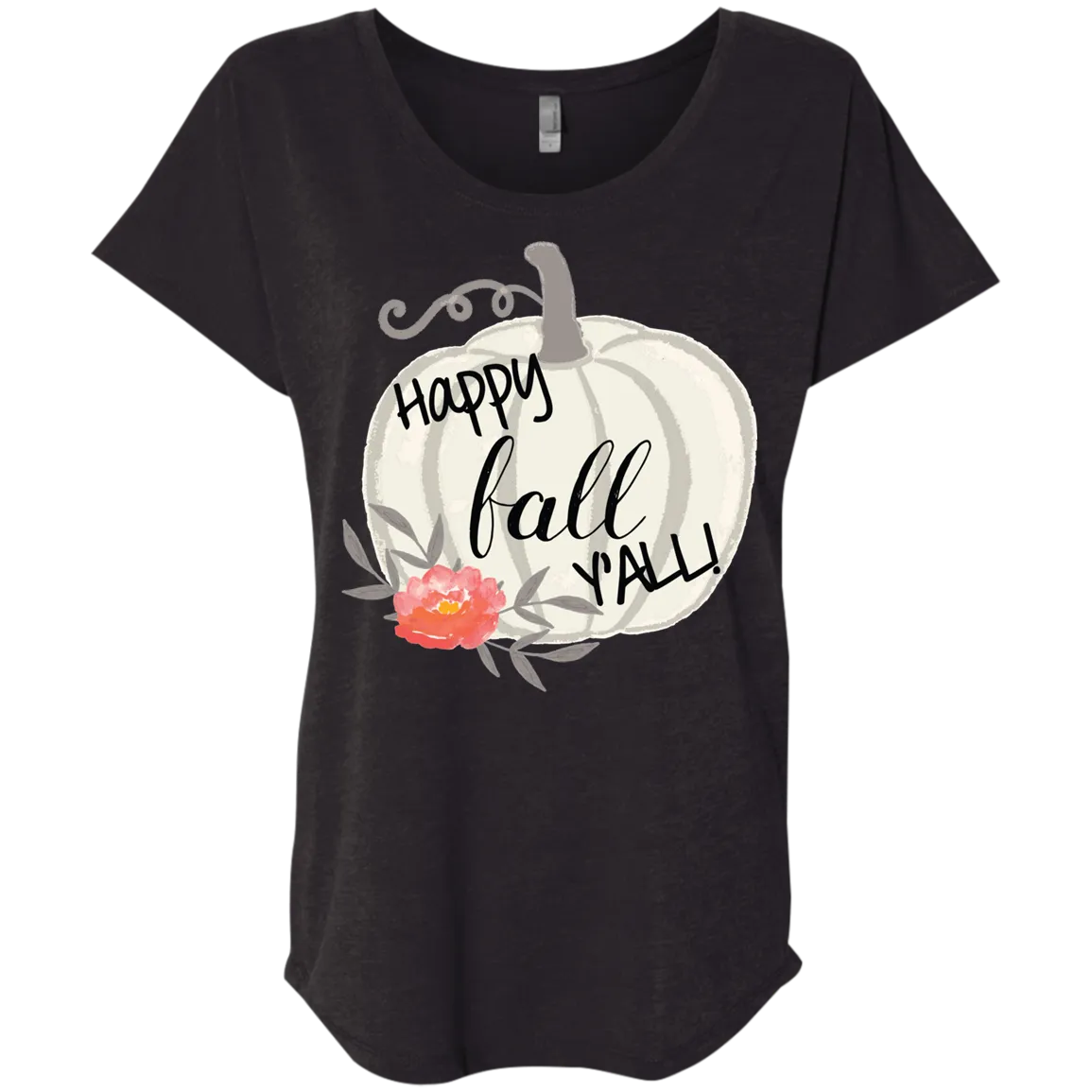 Happy Fall Y’all Watercolor Pumpkin Flowy Dolman Sleeve Tee – Chic & Cozy Autumn Style