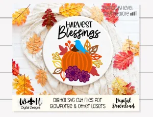 Harvest Blessings Pumpkin and Floral Door Hanger Round - Seasonal Sign Making and DIY Kits - Cut File For Glowforge Laser - Digital SVG File