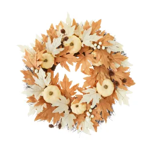 Harvest Ivory and Rust Maple Leaf Wreath, 24 in