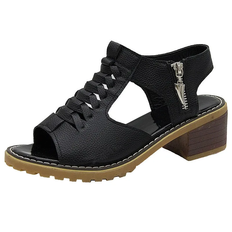 Hatmeo Arch Support Block Heel Zipper Sandals