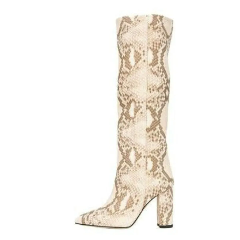 Heeled Leather Knee High Boots With Pointed Toe