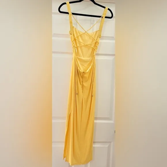 Hello Molly RADIO WAVES MIDI DRESS YELLOW Ribbed Tie Back sz Small