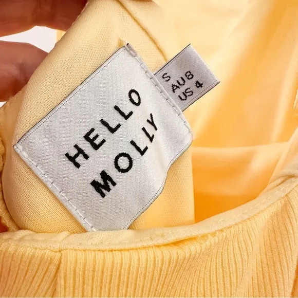 Hello Molly RADIO WAVES MIDI DRESS YELLOW Ribbed Tie Back sz Small