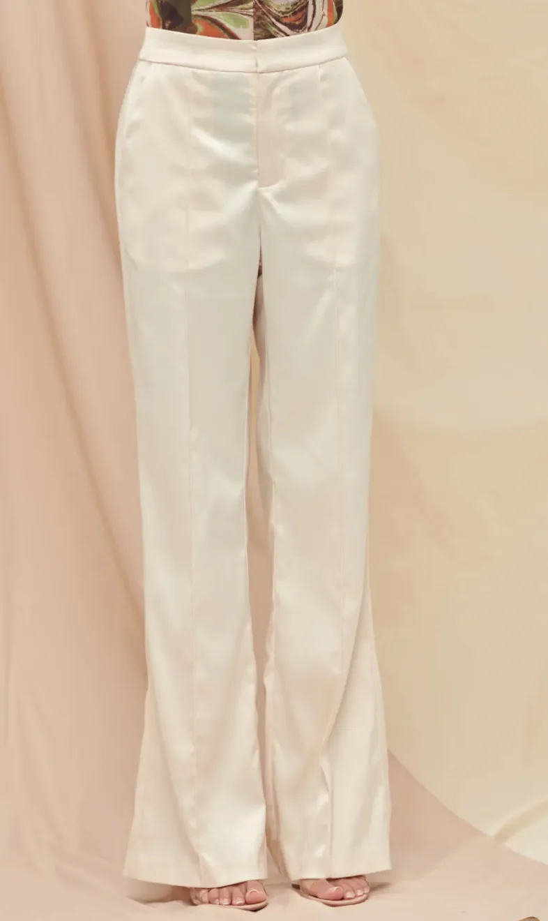 High Waist Straight Leg Satin Pants