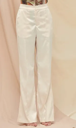 High Waist Straight Leg Satin Pants