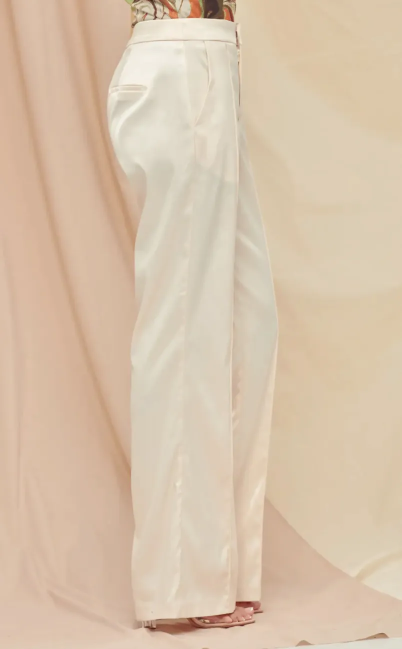 High Waist Straight Leg Satin Pants