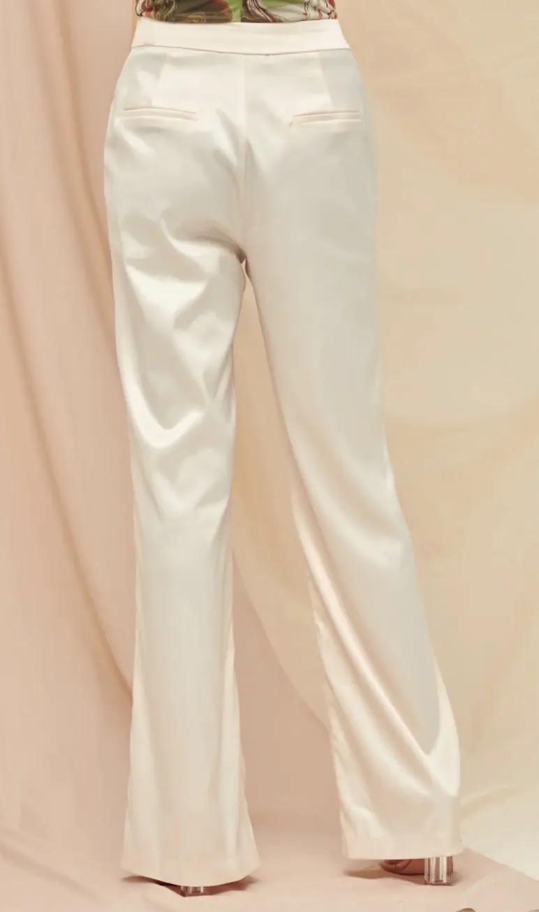 High Waist Straight Leg Satin Pants