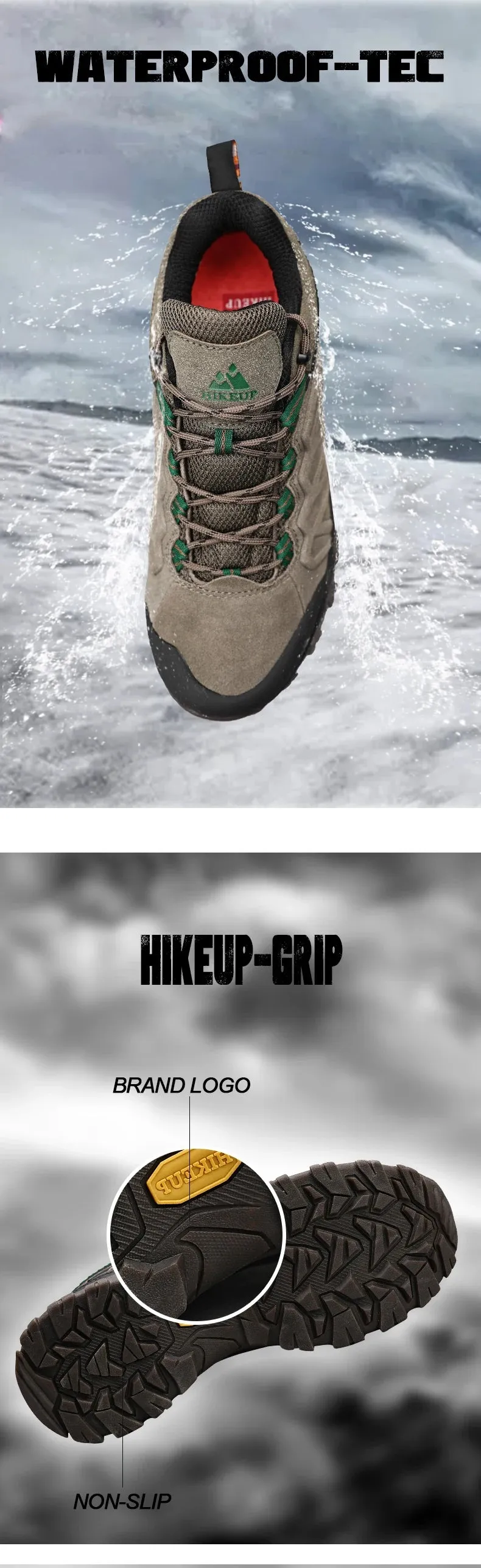 HIKEUP Premium Leather Hiking Shoes for Men - Durable Trekking Sneakers