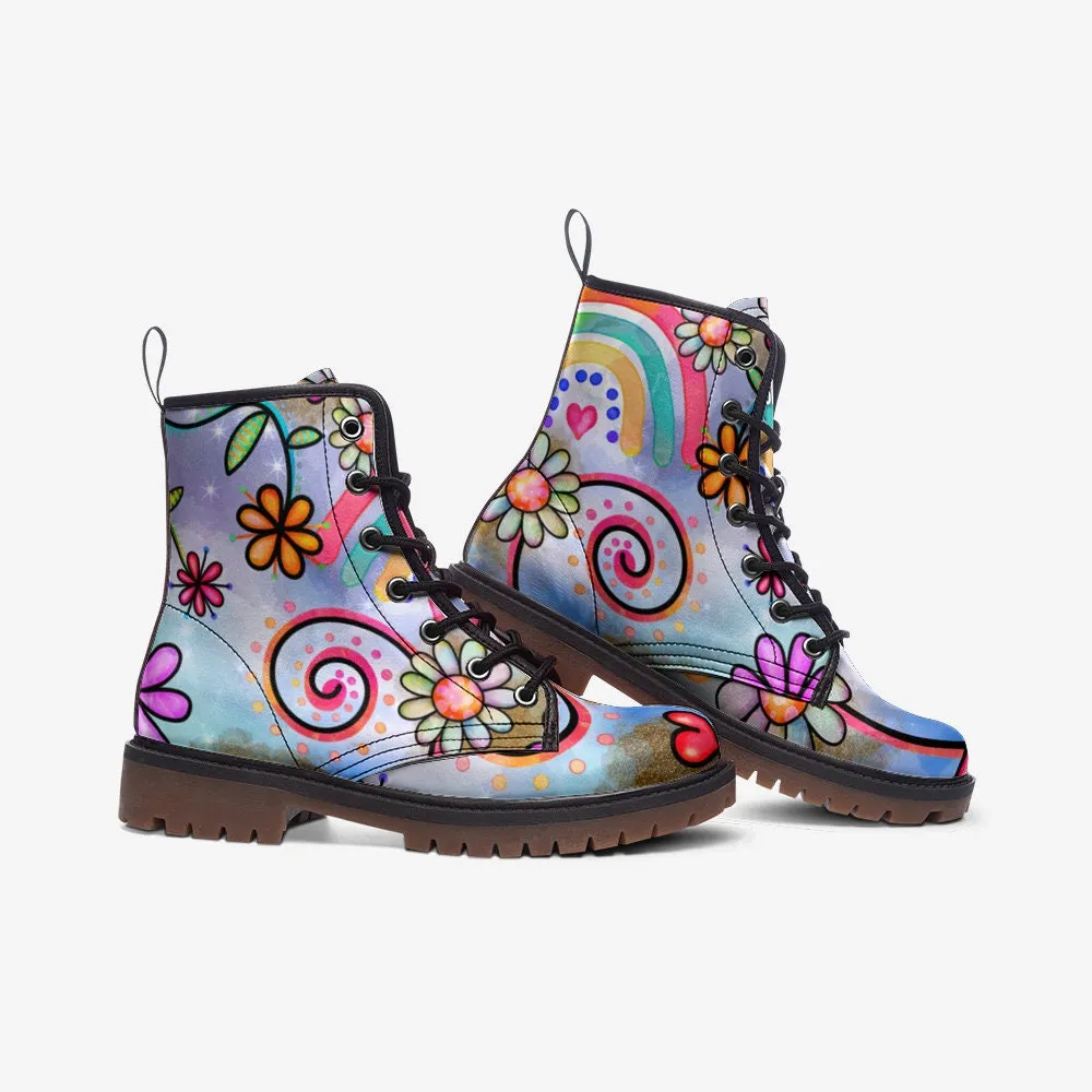 Hippie Artsy Flower Vegan Leather Unisex Boots