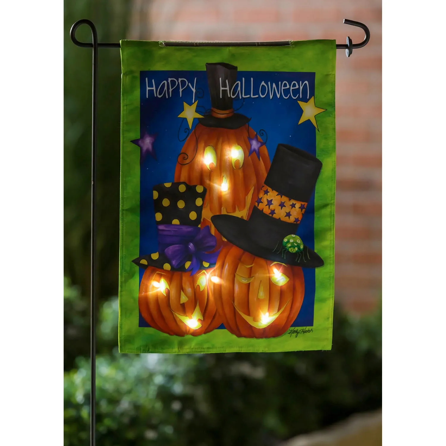 Jack-O-Lantern Trio Solar LED Garden Flag,14sl9350