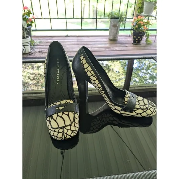 Jessica Bennett Heels Women's sz 6M Calf Hair Leather Zebra Print Black Cream