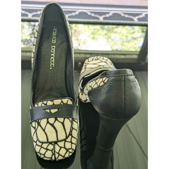 Jessica Bennett Heels Women's sz 6M Calf Hair Leather Zebra Print Black Cream