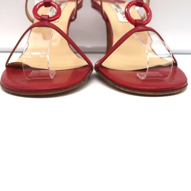 Jimmy Choo Ring Slide Sandals Red Leather Size 41 Open Toe Heels