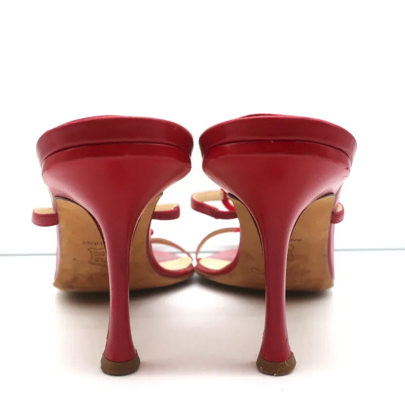 Jimmy Choo Ring Slide Sandals Red Leather Size 41 Open Toe Heels