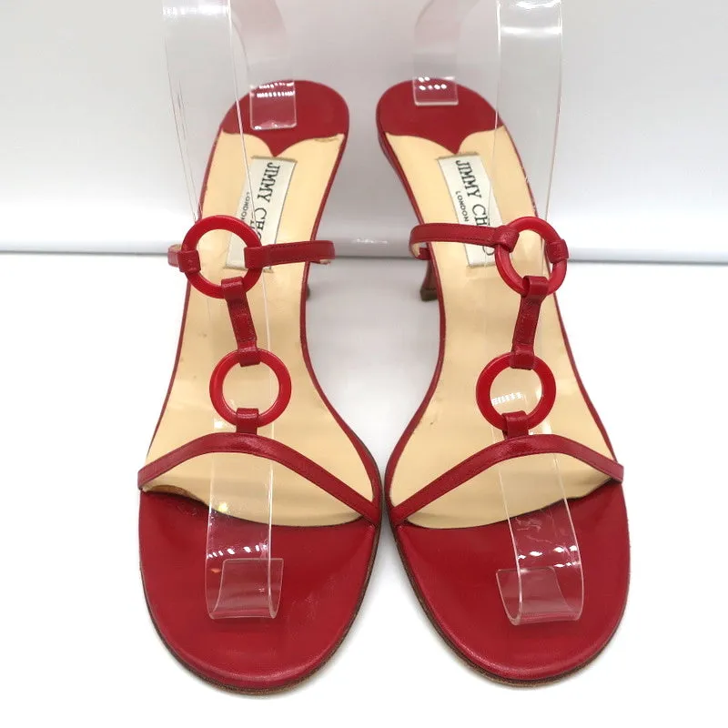 Jimmy Choo Ring Slide Sandals Red Leather Size 41 Open Toe Heels