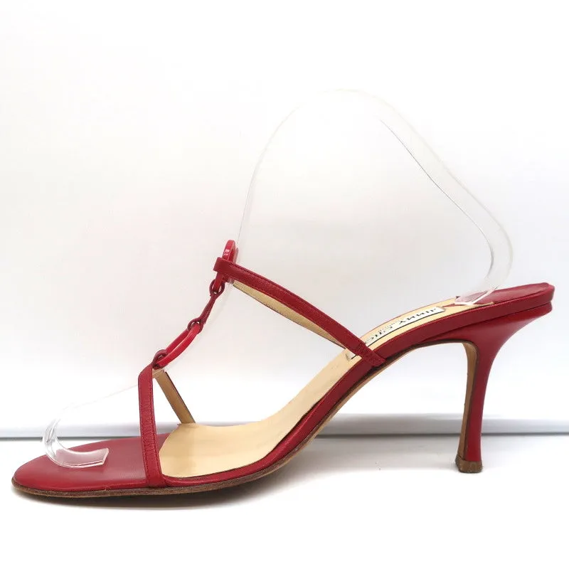 Jimmy Choo Ring Slide Sandals Red Leather Size 41 Open Toe Heels