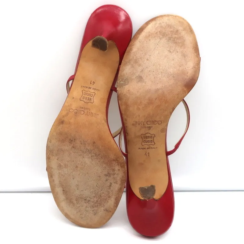 Jimmy Choo Ring Slide Sandals Red Leather Size 41 Open Toe Heels