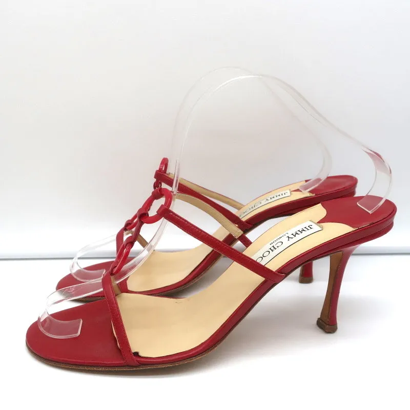 Jimmy Choo Ring Slide Sandals Red Leather Size 41 Open Toe Heels