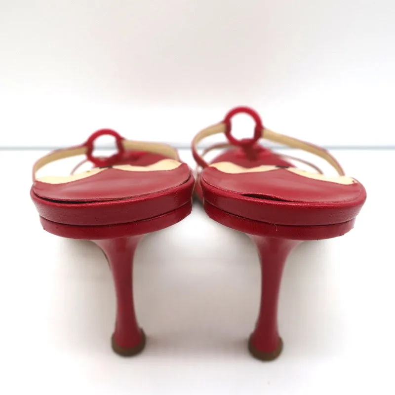 Jimmy Choo Ring Slide Sandals Red Leather Size 41 Open Toe Heels