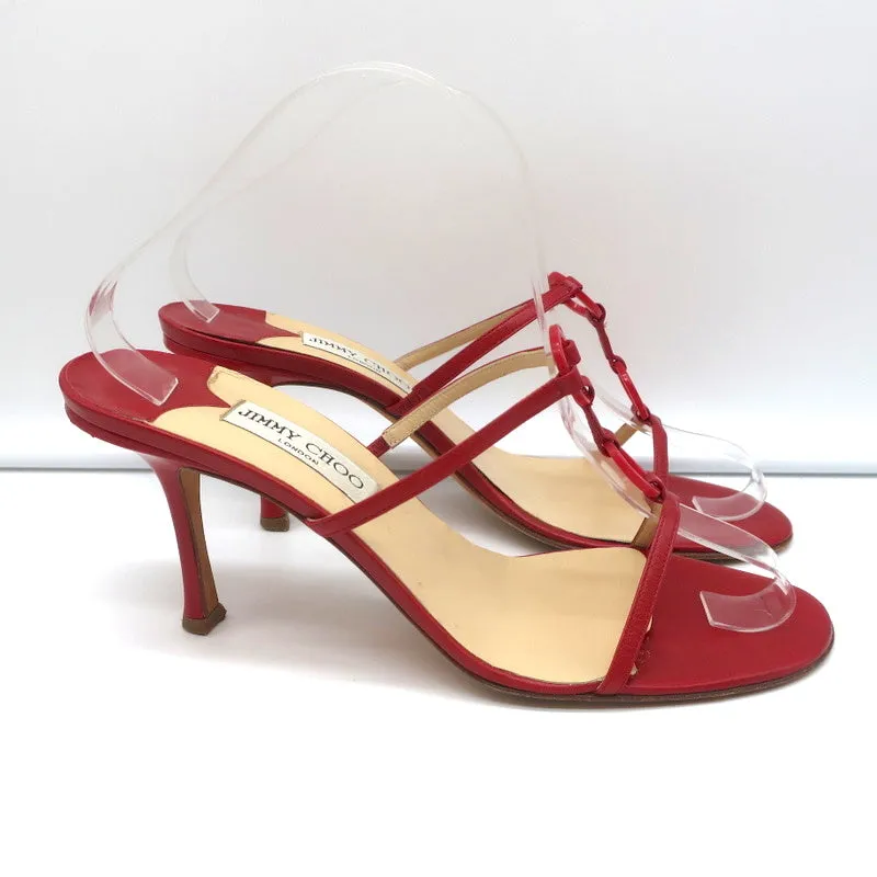 Jimmy Choo Ring Slide Sandals Red Leather Size 41 Open Toe Heels