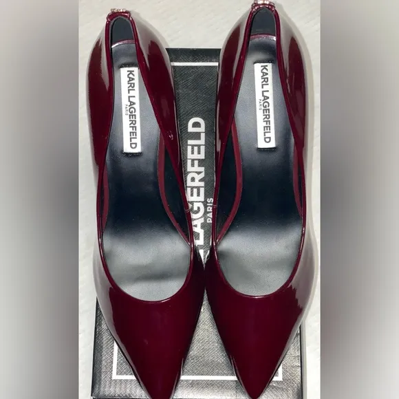 KARL LAGERFELD PARIS ROYALE POINTED TOE PATENT LEATHER PUMPS RED COLOR SIZE 11 M