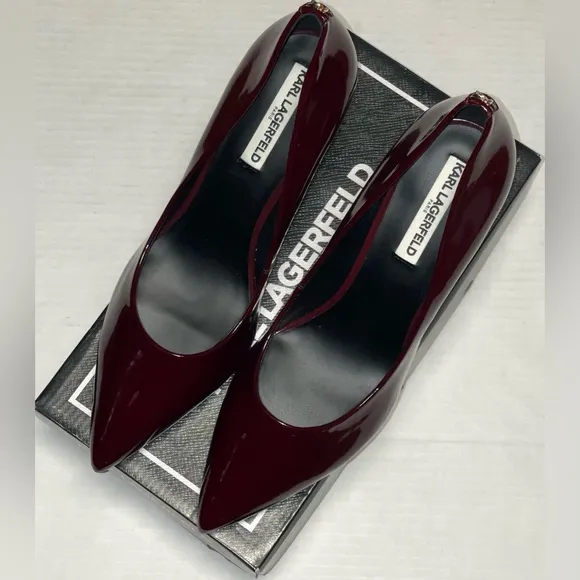 KARL LAGERFELD PARIS ROYALE POINTED TOE PATENT LEATHER PUMPS RED COLOR SIZE 11 M