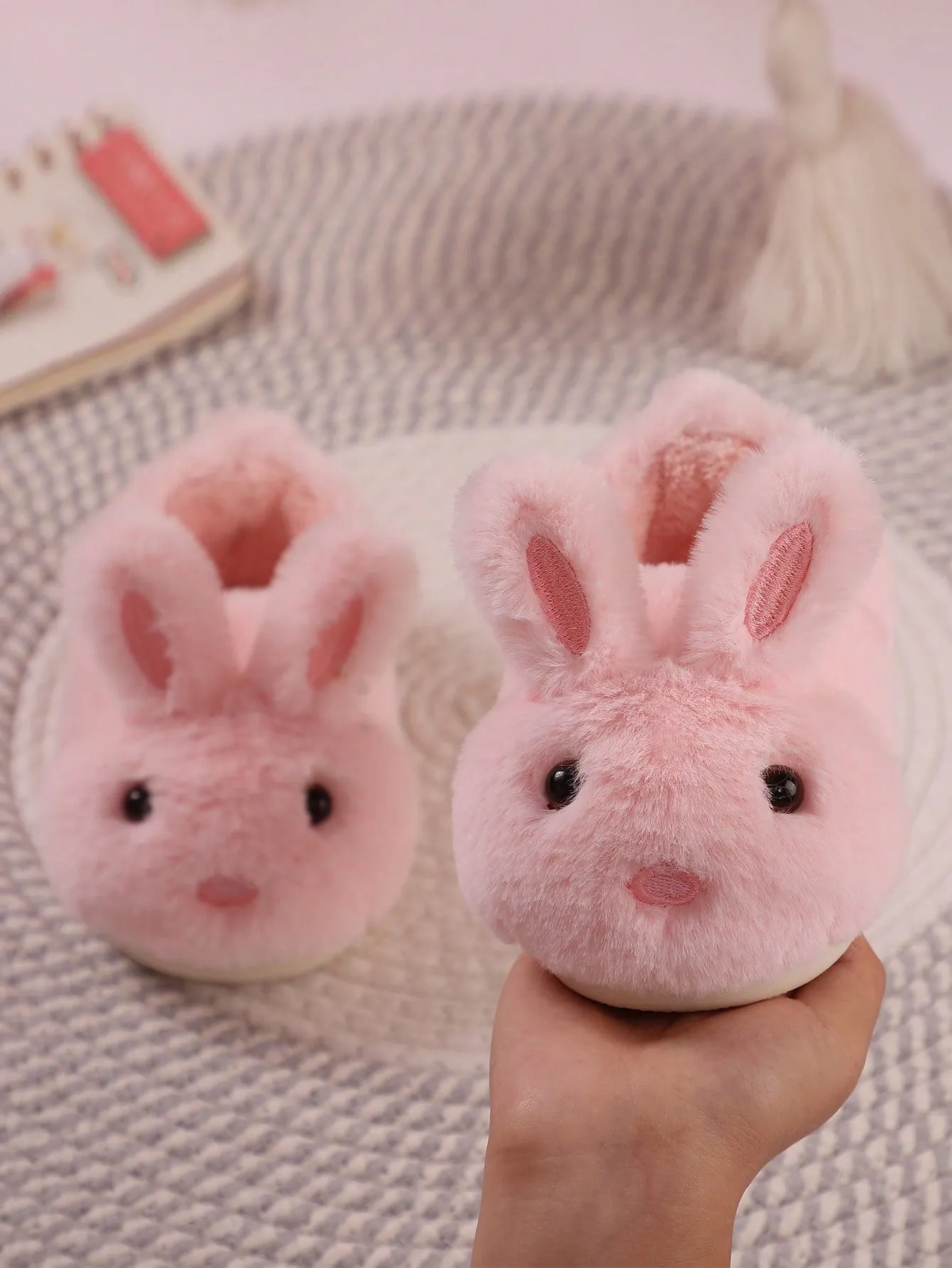 Kids' Cute Pink Bunny Ear Design Slipper With Heel Back- FD
