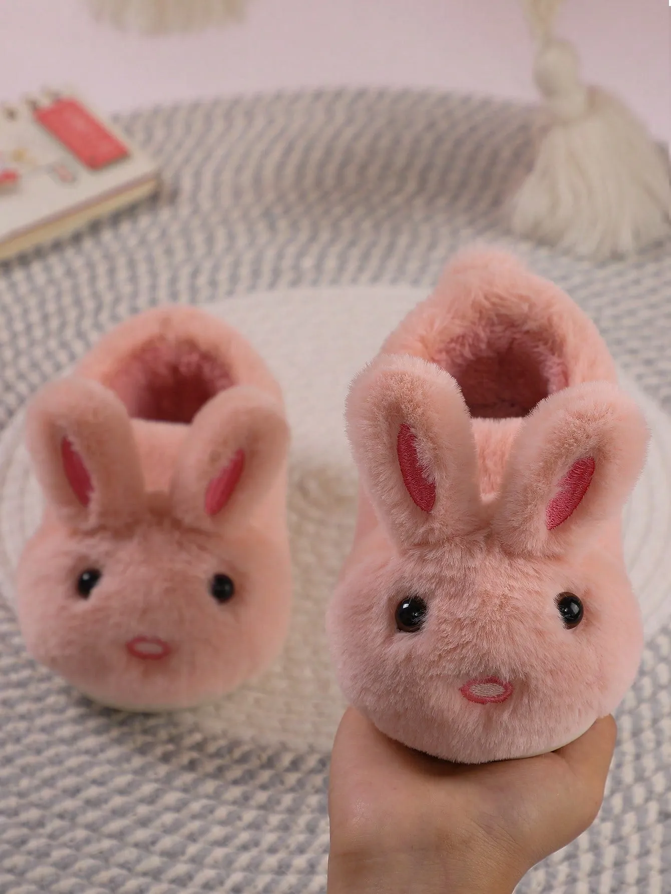 Kids' Cute Pink Bunny Ear Design Slipper With Heel Back- FD