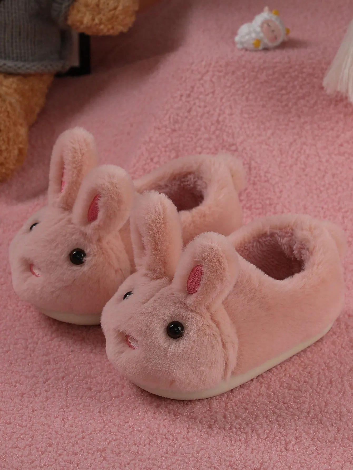 Kids' Cute Pink Bunny Ear Design Slipper With Heel Back- FD