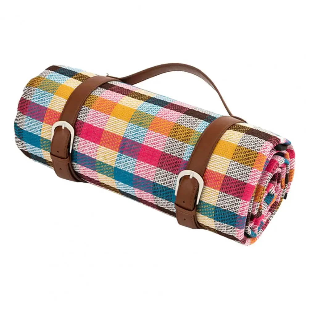 Large Plaid Camping Blanket - Machine Washable, Foldable Picnic Mat 59" x 78.75" with Portable Handle
