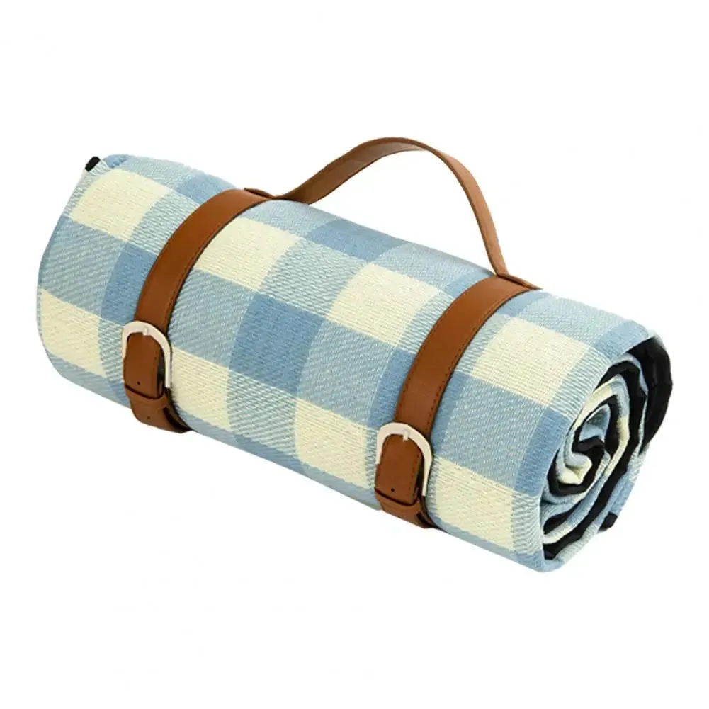 Large Plaid Camping Blanket - Machine Washable, Foldable Picnic Mat 59" x 78.75" with Portable Handle