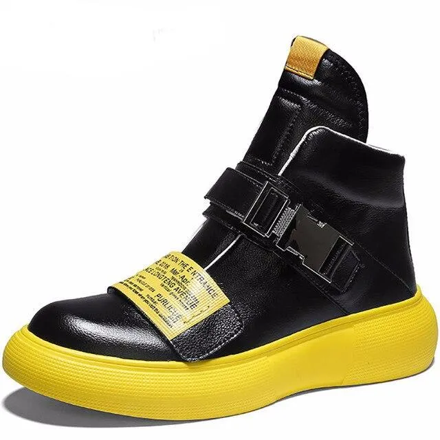 Leather High-Tops Shoes Street Dance Man Schoes Hip-Hop Korean Casual Shoes Men Chaussure Homme Sport Genuine Leather Shoes Men