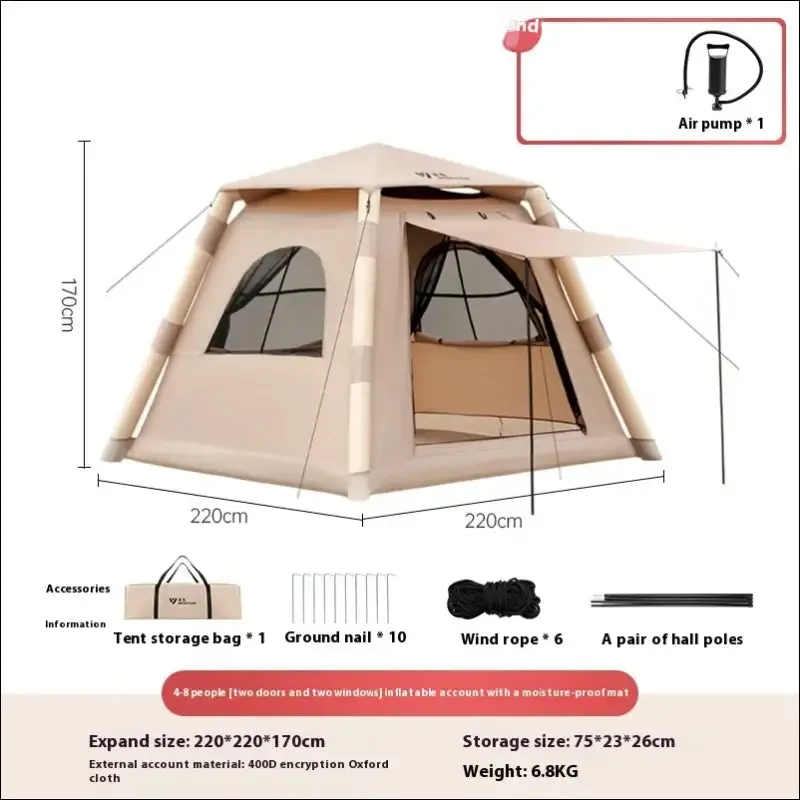 Lohascamping large camping air tent for 4-5 people air shelter dome tent family hiking inflatable