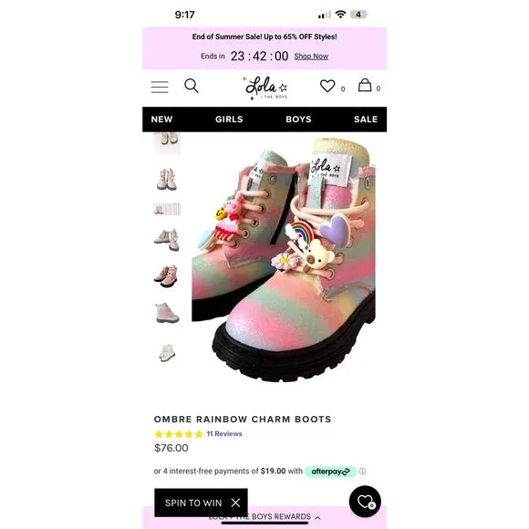 Lola and The Boys Rainbow Charm Boots 10 27 8 9 Toddler