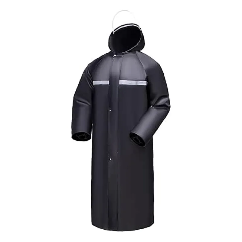 Long Hooded Breathable Raincoat Adult Raincoat Oxford Cloth Waterproof Rain Suit Unisex with Reflective Strip Large Sizes with Pockets