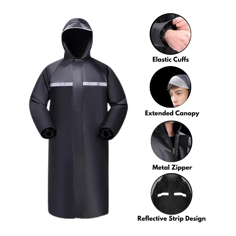 Long Hooded Breathable Raincoat Adult Raincoat Oxford Cloth Waterproof Rain Suit Unisex with Reflective Strip Large Sizes with Pockets