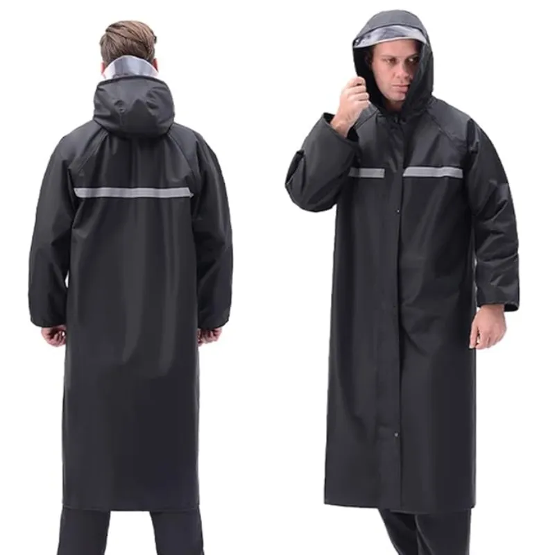 Long Hooded Breathable Raincoat Adult Raincoat Oxford Cloth Waterproof Rain Suit Unisex with Reflective Strip Large Sizes with Pockets