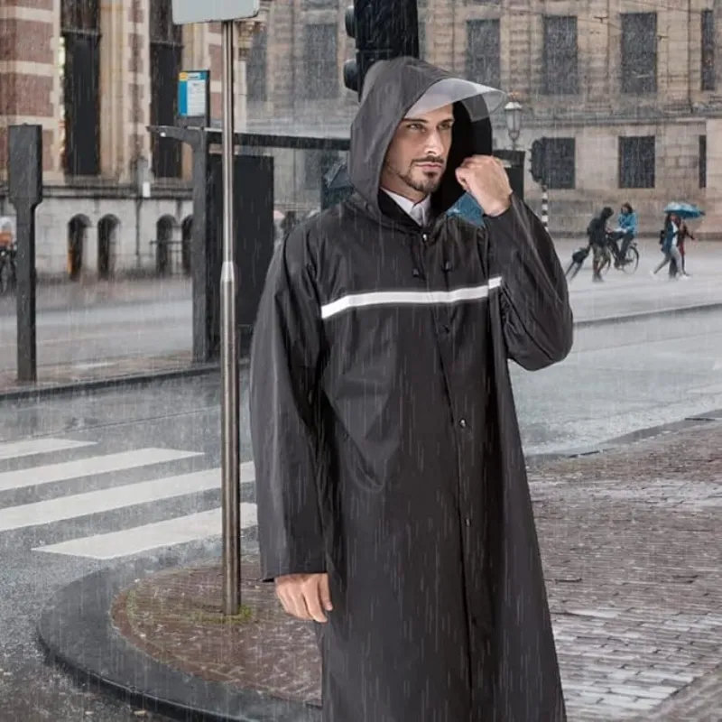 Long Hooded Breathable Raincoat Adult Raincoat Oxford Cloth Waterproof Rain Suit Unisex with Reflective Strip Large Sizes with Pockets
